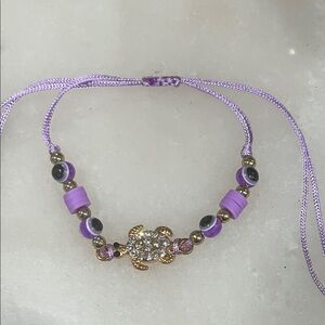 Lavender and Gold Turtle Charm Bracelet